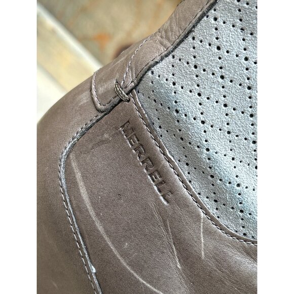 Merrell Womens Wedge Ankle Boots Size 8 Khaki Gray Leather & Suede - Picture 3 of 11